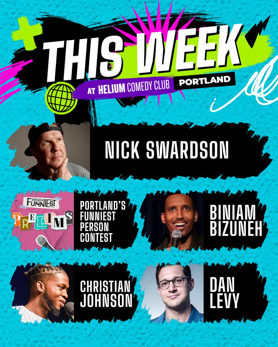 Helium Comedy PDX (@heliumcomedypdx) on Twitter photo This Week at Helium | Funniest, Dan Levy, Christian Johnson, Biniam Bizuneh, + <a href="/NickSwardson/">Nick Swardson</a>!
Get your tickets now: bit.ly/2Cw2wci This Week at Helium | Funniest, Dan Levy, Christian Johnson, Biniam Bizuneh, + <a href="/NickSwardson/">Nick Swardson</a>!
Get your tickets now: bit.ly/2Cw2wci