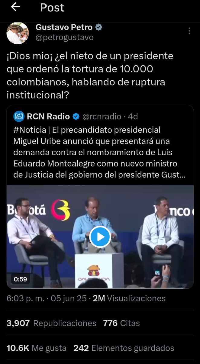 NOspinenACali's tweet photo. @elmermontana 1 día antes del atentado contra @MiguelUribeT #PetroDioLaOrden a sus seguidores a estigmatizarlo, y en múltiples trinos lo ha violentado, ya borraron los últimos 5 años de Trinos de #petro contra #MiguelUribe revisen, quieren suspender las #elecciones2026 estamos avisados https://t.co/uwMR8pt5Gc