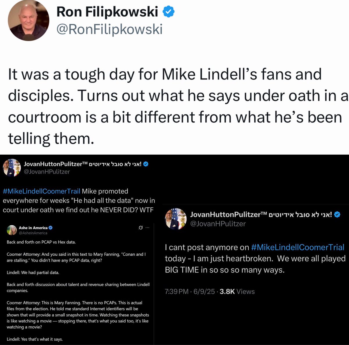 The rigged election folks are coming to terms with the fact that My Pillow Guy was yet another lying hustler