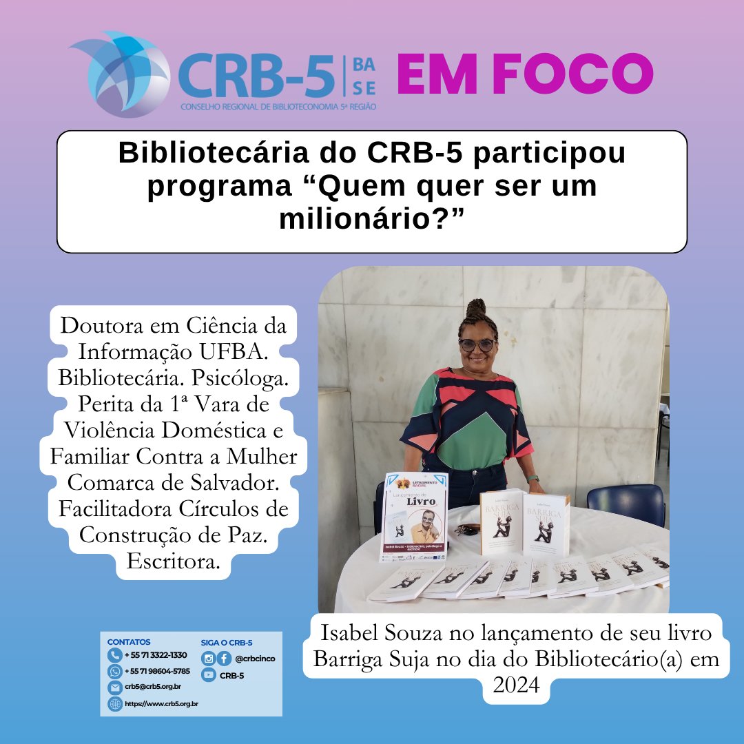 crbcinco's tweet photo. A bibliotecária aposentada Isabel Cristina de Souza participou do quadro" Quem Quer Ser um Milionário?" no programa Domingão com Huck, e conquistou o prêmio de R$ 300 mil. 
Parabéns para nossa colega  
#crb5
#crbcinco
#Biblioteconomia
#bibliotecarias
#quemquerserummilionário https://t.co/ymjdkx0jjG