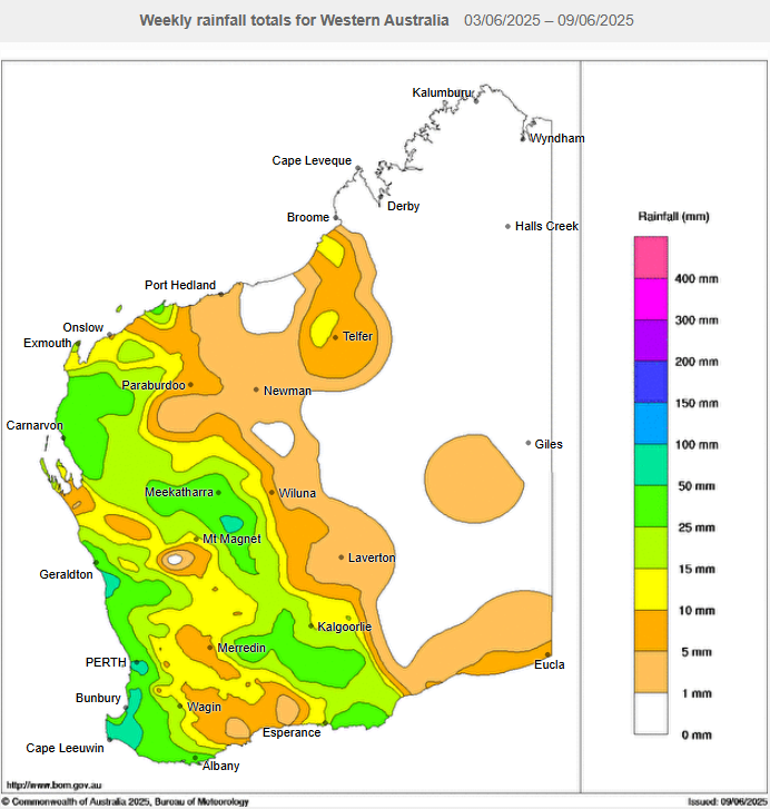 A solid week for rainfall across Australia. Very welcome rain across parts of VIC and SA, putting growers in the race at least for this season. Follow up rain will be essential given low soil moisture levels. EP didnt get much which is hard to see. Fingers crossed more to come!