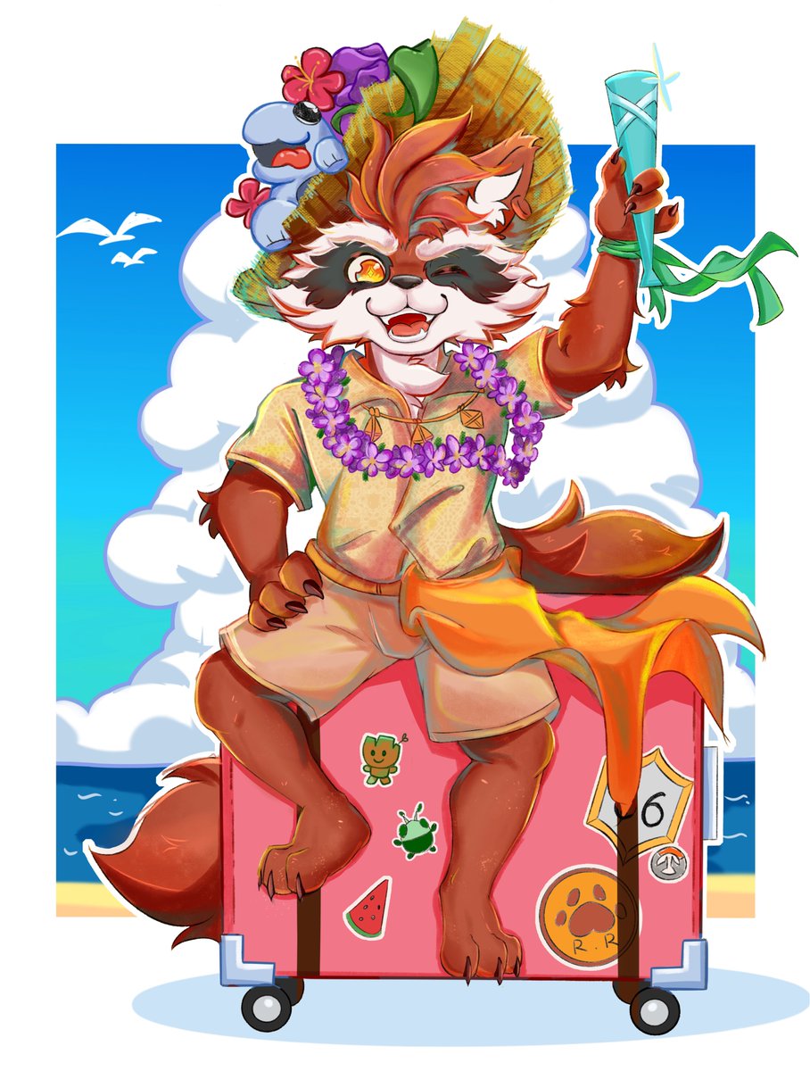 Autumnbright520's tweet photo. Ahhh, Rocket's new skin is finally out, it makes me itch down there...
This time I bring you the illustration of Rocket's [Tropical Style] skin. I feel that Rocket's flavor is still tropical fruit flavor this time #rocketracoon #MarvelRivals https://t.co/RV4bFQxbFW