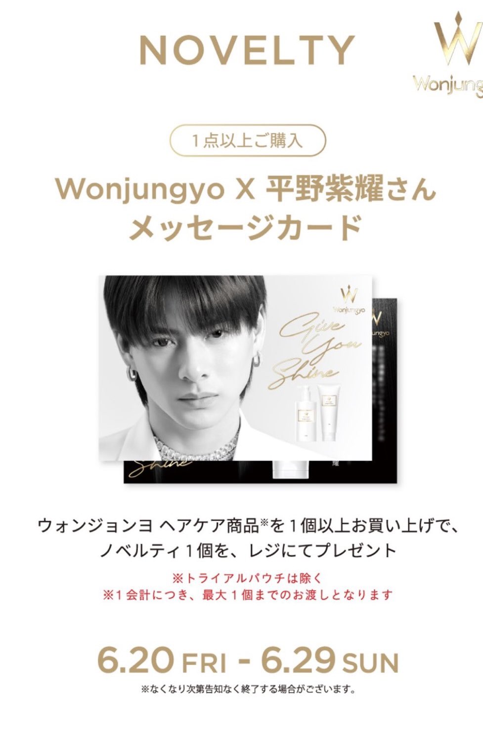 平野紫耀 ウォンジョンヨ Wonjungyo hair メッセージカード 特典 ウォンジョンヨヘア 特典 平野紫耀 メッセージカード - メルカリ