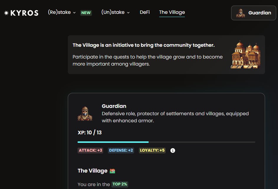 morata_cripto's tweet photo. ⚔️🏰 Join The Village by @KyrosFi!

Complete missions, earn XP, and climb the ranks for potential future rewards — all within the Solana ecosystem!

🔥 Stake $SOL or $JTO and receive kySOL with ~8.6% APY!
It’s DeFi meets gamification.
📌 How to join:
1️⃣ Go to https://t.co/LJciqMj6Yj
2️⃣ Connect your Solana wallet
3️⃣ Participate in missions
4️⃣ Climb the leaderboard and watch out for upcoming rewards 👀

#KyrosFi #Solana #DeFi #AirdropHunt #Restaking