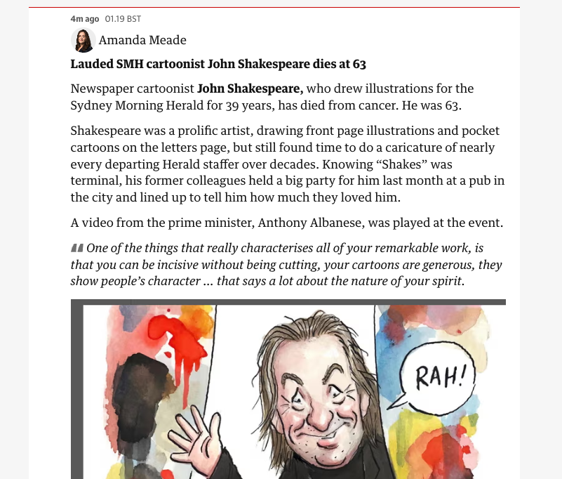 Vale John Shakespeare, the nicest guy in newspapers.
theguardian.com/australia-news…