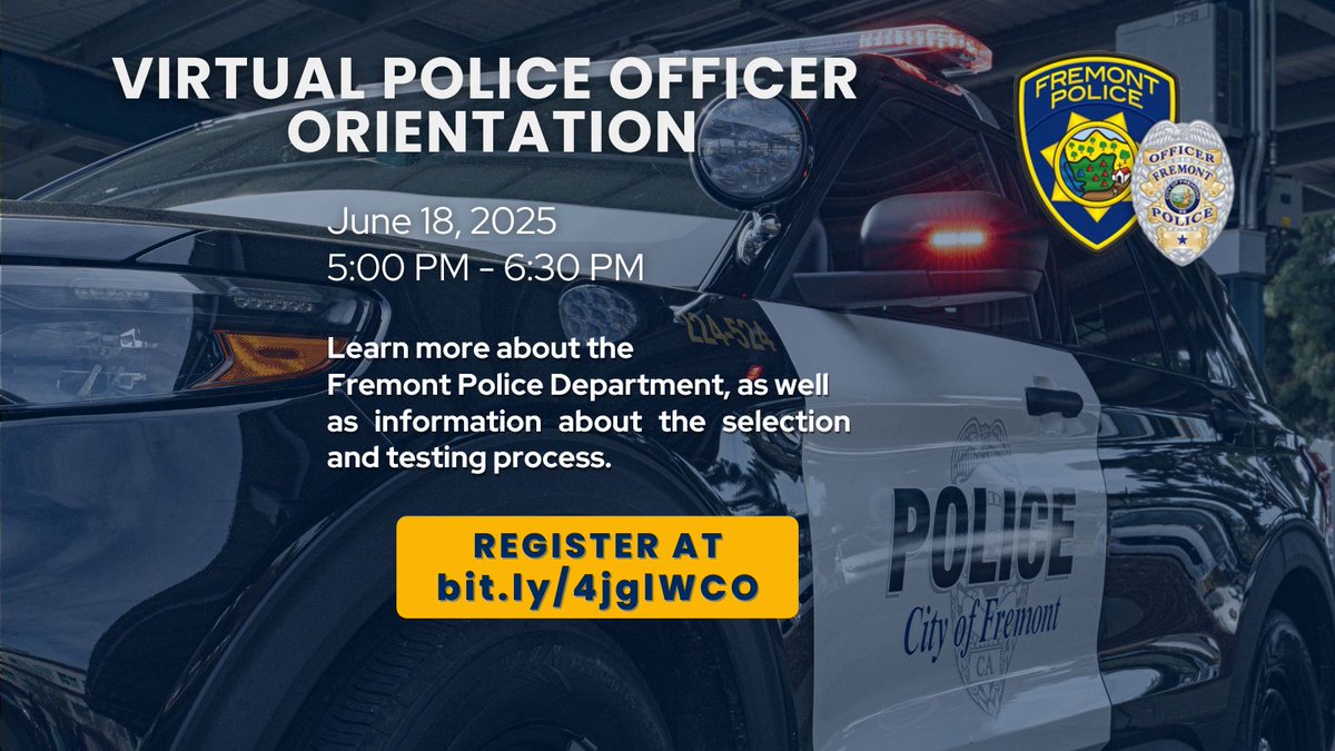 Our next virtual officer applicant orientation is almost here!  

Learn how to become a police officer, explore our benefits, and see what FPD is all about on Wednesday, 6/18:  us06web.zoom.us/webinar/regist…