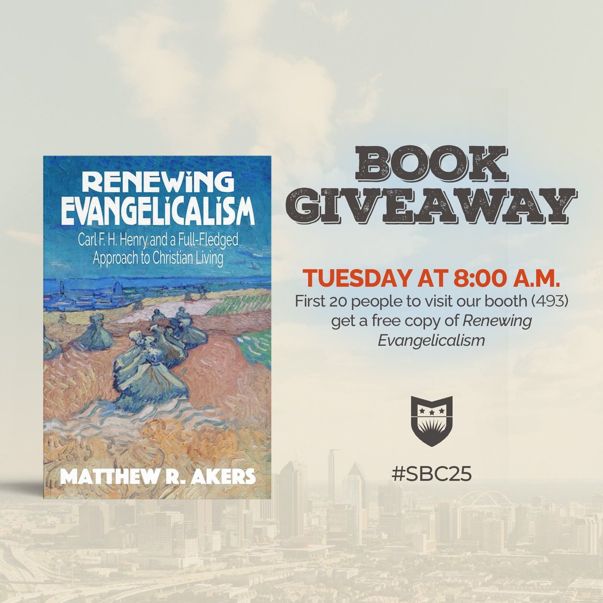 MABTS's tweet photo. BOOK GIVEAWAY! The first 20 people to visit our booth (493) tomorrow at 8:00 a.m. get a free copy of Renewing Evangelicalism by @matthew_akers!
@SBCMeeting #SBC25 #SBCAnnualMeeting #MABTS https://t.co/Q8IGopQUyn