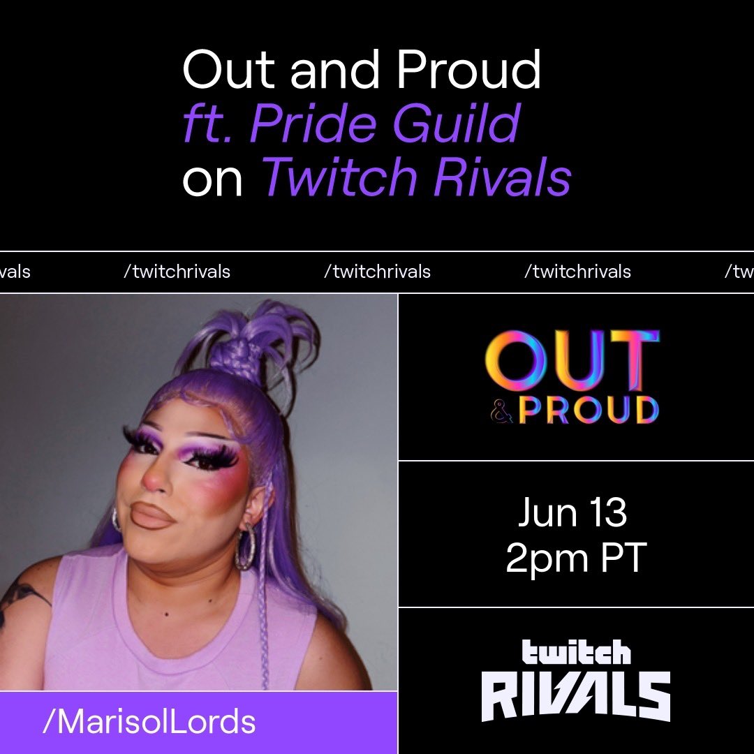 TWITCH RIVALS!!!!! AHHHHHH!!!! 👾🎮

So exited to participate in Out &amp; Proud ft. Pride Unity Guild!! 

Friday, June 13th @ 2pm PT/5pm ET

twitch.tv/TwitchRivals

#drag #lgbtqia #dragqueen #pride #twitch #twitchrivals