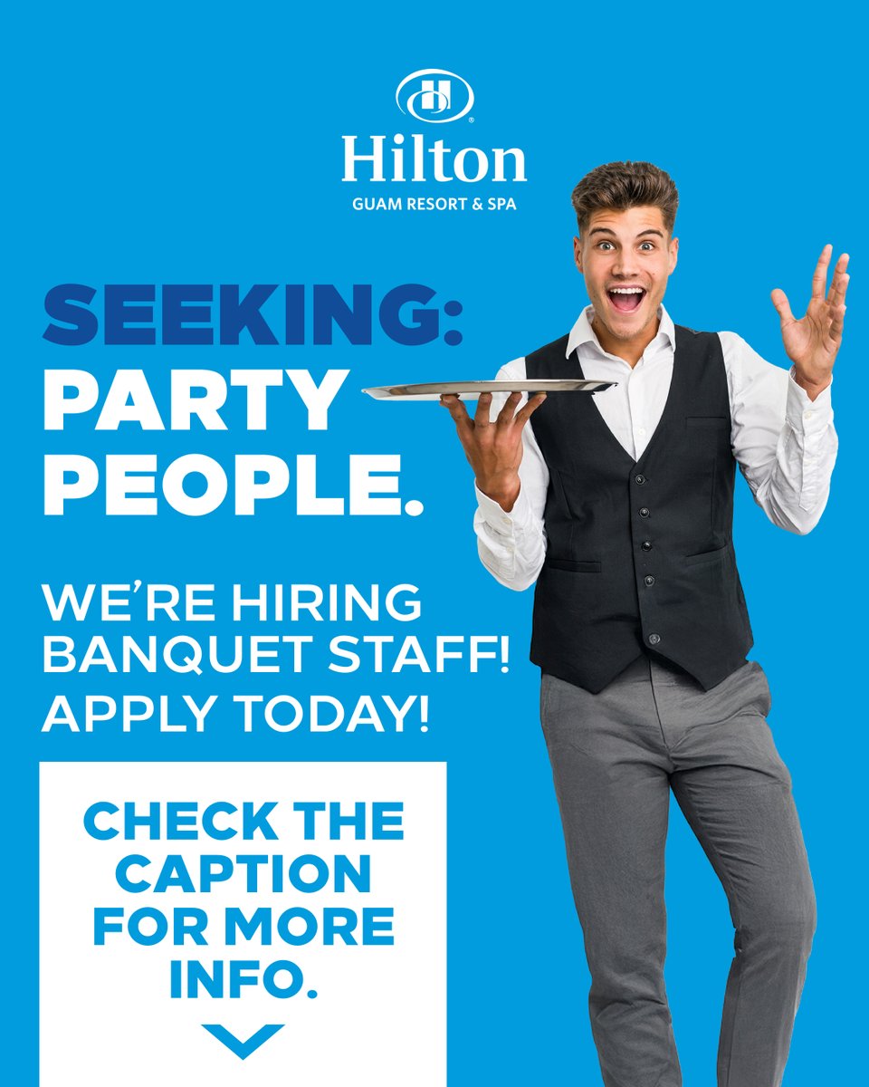 HiltonGuam's tweet photo. Join the Team That Sets the Table for Unforgettable Moments! 
Now Hiring: Banquet Staff | Hilton Guam Resort &amp; Spa
Click here to download the job application: https://t.co/cVqE0YM0gn
Call 671 646 1835 for more info.
Hilton Guam Resort &amp; Spa — We Are Hilton. We Are Hospitality. https://t.co/59nLU1vSXv