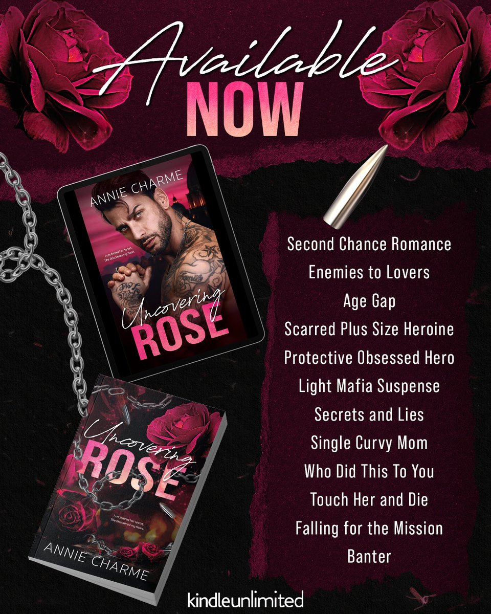 Uncovering Rose by @anniecharmeauthor is now LIVE!
Download today or read for FREE with Kindle Unlimited!

books2read.com/Uncovering-Ros…

#RomanticSuspense #ForcedProximity #ProtectiveHero #TouchHerandDie #MafiaRomance #EnemiestoLovers @greyspromo