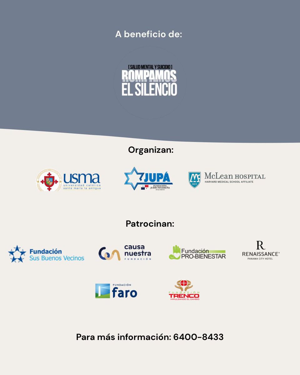 Atención profesionales de la salud mental:

Capacítate con uno de los mayores referentes mundiales en Terapia Dialéctico Conductual (DBT) <a href="/blaisemd/">Blaise Aguirre, MD</a>, el próximo martes 27 de agosto en la <a href="/USMApanama/">USMA Panamá</a> a beneficio de <a href="/rompaelsilencio/">Rompamos el silencio</a> 

Inscríbete aquí: forms.gle/M9Umtpubp3gFvy…