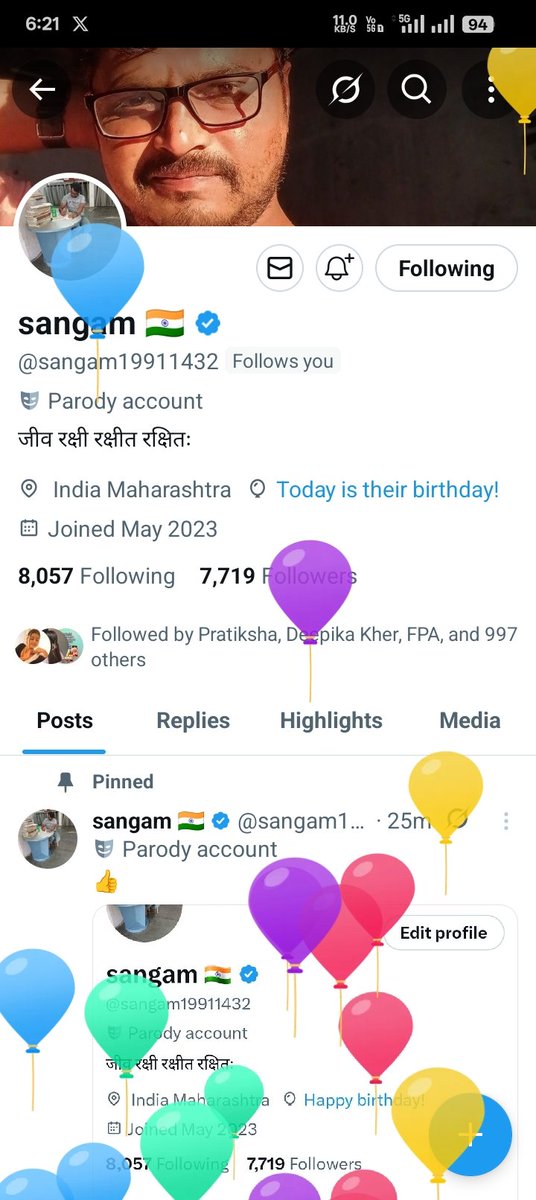 Bemisal Zindagi (@bemisalz97344) on Twitter photo Happy birthday to you dear x friend ๐๐๐๐๐๐..
God bless you and may live long ..
<a href="/sangam19911432/">sangam ๐ฎ๐ณ</a> Happy birthday to you dear x friend ๐๐๐๐๐๐..
God bless you and may live long ..
<a href="/sangam19911432/">sangam ๐ฎ๐ณ</a>