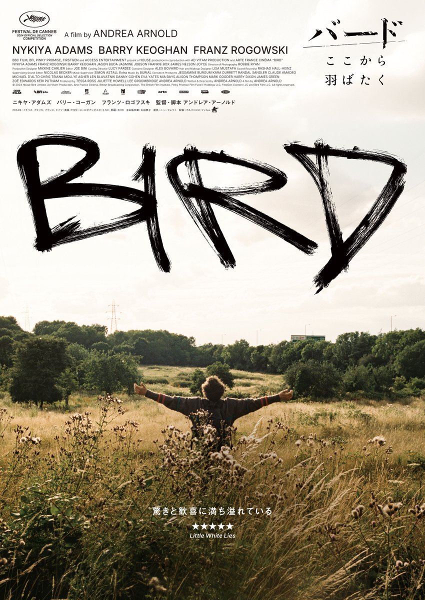 ✰⋆᛭*……
　#バードここから羽ばたく
　ティザービジュアル解禁
　　　　　　　　　　……✧⌖꙳

世界の片隅で生きる1人の少女に訪れた
魔法のような4日間ー

#アンドレア・アーノルド 監督
#ニキヤ・アダムズ
#バリー・コーガン
#フランツ・ロゴフスキ

𝟵.𝟱 𝗳𝗿𝗶
bird-film.jp