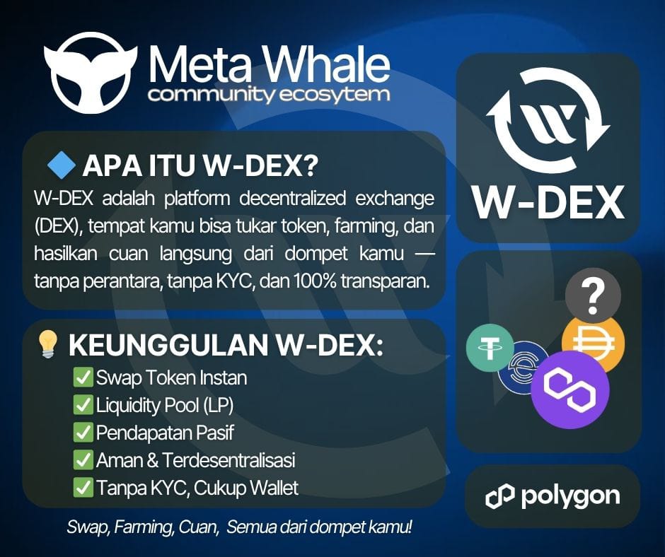 KurniawanAgusdi's tweet photo. 🚀 W‑DEX adalah DEX dari ekosistem Meta Whale! Swap token, farming, dan cuan langsung dari wallet tanpa KYC & tanpa ribet.
✅ Instan & aman
✅ APR tinggi
✅ Jaringan Polygon (cepat & murah)
Cocok buat pemula DeFi yang mau hasilkan pasif income!
#WDEX #DeFiIndonesia https://t.co/cPbxz3Syu5