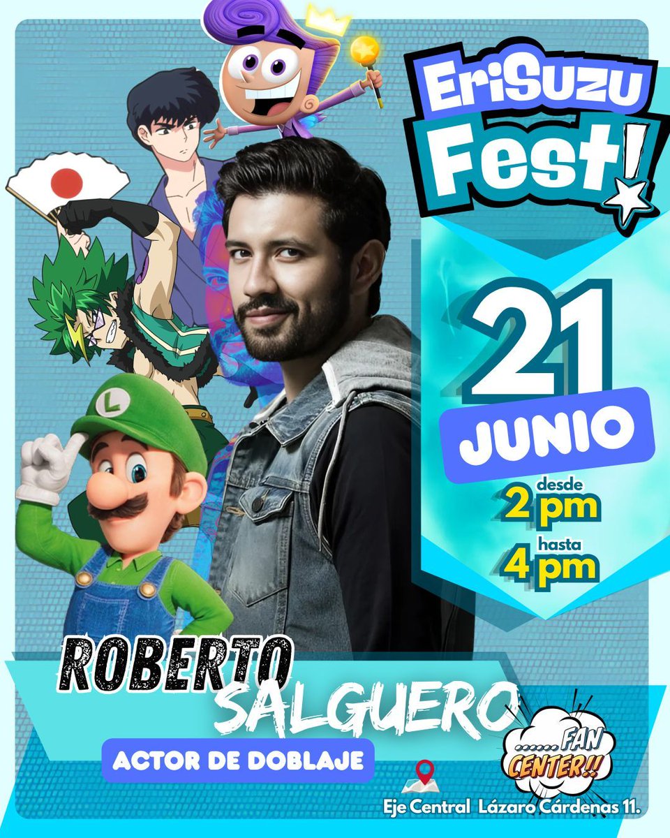 EriSuzuFest's tweet photo. 🩵 Estrellitas! 🩵 Tenemos el honor de presentar a ROBERTO SALGUERO, estará con nosotros apoyándonos en nuestro evento! 🥰
Reconocido por ser Luigi en Mario Bros: The Movie, Shang Shi en el UCM y Pery en la nueva temporada de los Padrinos mágicos. https://t.co/mwGViaN6lQ