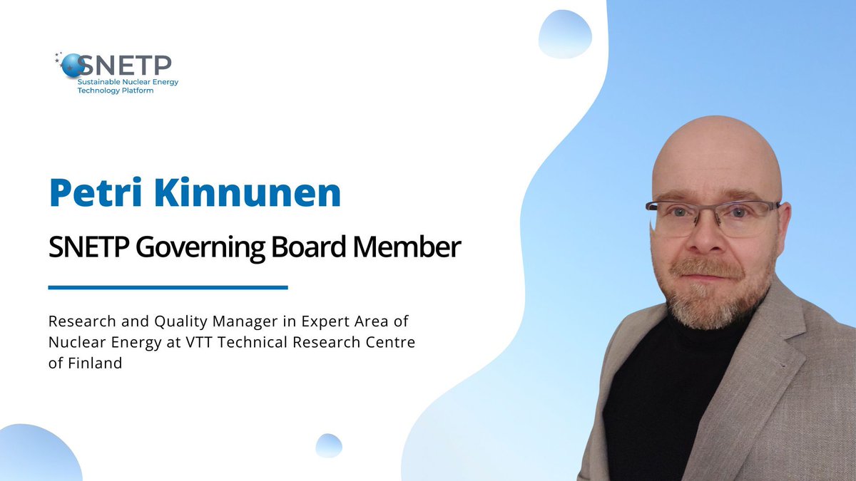 🔎 Meet Petri Kinnunen, Research Manager at <a href="/VTTFinland/">VTT</a> &amp; SNETP Governing Board member!

With 25+ years in nuclear R&amp;D, Petri led major projects like the JHR reactor initiative &amp; chairs top EU committees.

#SNETPGovernance