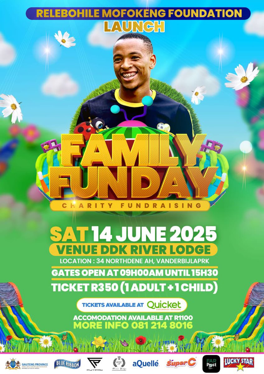 Relebohile Mofokeng Foundation Launch 

The boy from Vaal will be launching his Foundation on Saturday at Vaal. 

You and your family can come and spend the whole day with the STAR BOY of the country. 

It’s R350 ticket for entrance! (1 Adult + 1 Child) 

Zwakala let’s have fun!