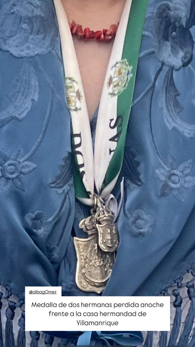 ErPerragorda's tweet photo. Medalla de Dos Hermanas perdida anoche frente a la casa Hermandad de
Villamanrique. Tiene un alto valor sentimental. Internet haz tu magia!! Muchas gracias a todos https://t.co/Eq4IKUQwHe
