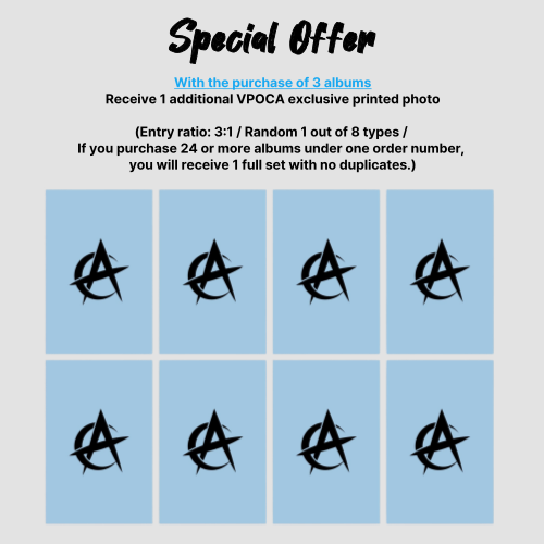 [ATEEZ] [GOLDEN HOUR : Part.3] Pre-order event

✔️ [GOLDEN HOUR : Part.3] POCA ALBUM Ver. (1 of 3)
✔️ Sepcial Offer Photocard (1 of 8)
✔️ Sepcial Offer Photocard with the purchase of 3 albums (1 of 8) 

*Free Shipping 

📍Store Link: vpoca.com/shop
📅 2025. 05. 28. 11:00