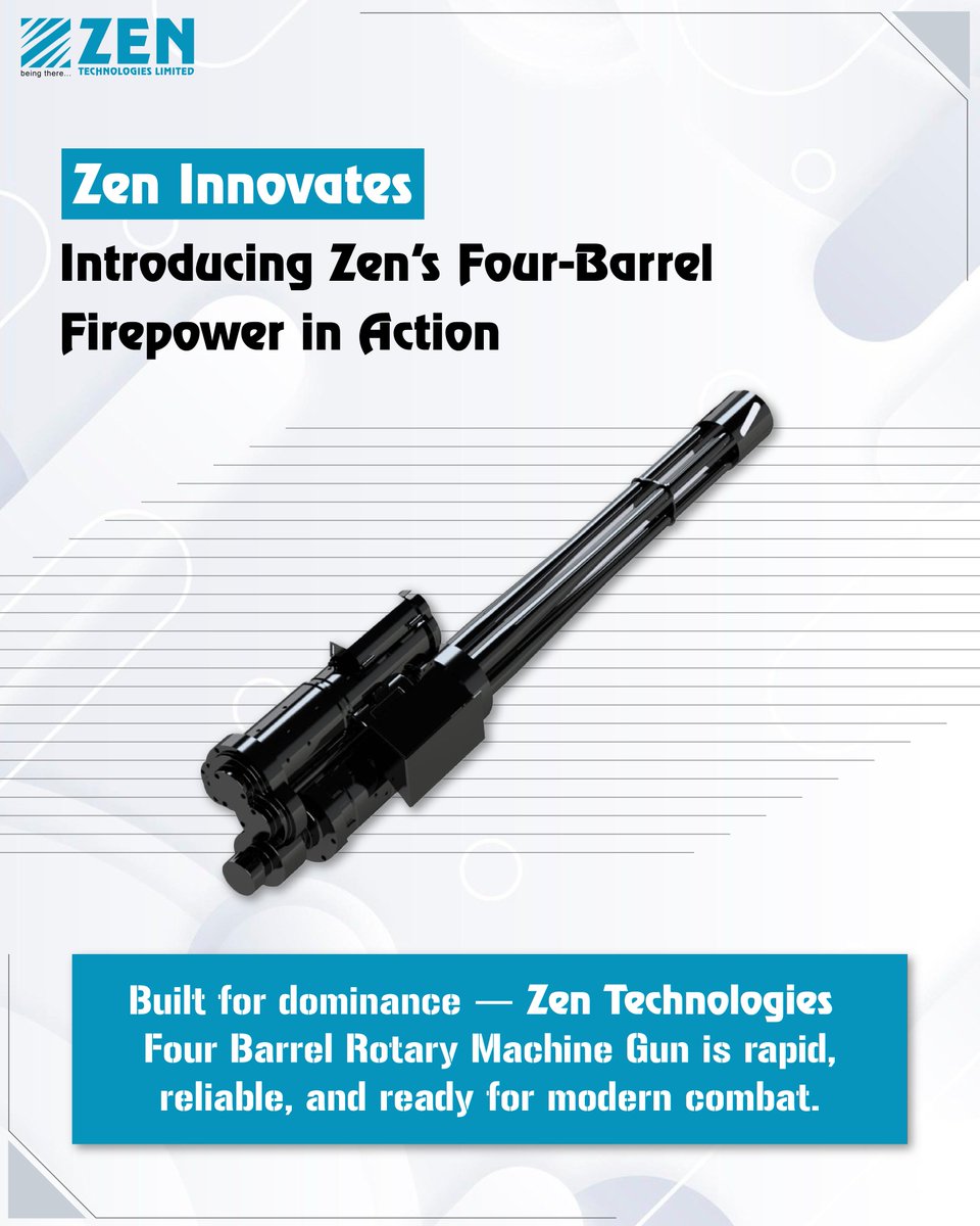 Precision. Speed. Power.
Zen Technologies’ Four-Barrel Rotary Machine Gun delivers unmatched firepower where it matters most. With a firing rate of up to 3,500 rounds per minute and electronic reliability, it’s the ultimate weapon for counter-drone and high-intensity combat