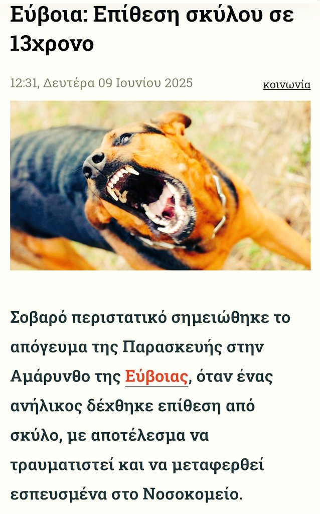 dogattacksGR's tweet photo. Και αλλη επιθεση (1500 επιθεσεις απο σκυλια φετος στην Ελλαδα!) σε 13χρονο, απο τυρρανοσαυρικου μεγεθους σκυλο στην Ευβοια.
Πρεπει να δουμε (και αλλο) νεκρο παιδι μπας και αντιδρασει το Κ��ηνολατρικο Κρατος?

Ντροπη!

⬇️⬇️⬇️
https://t.co/QiWl0u5U6q https://t.co/hxpSbPPaCV