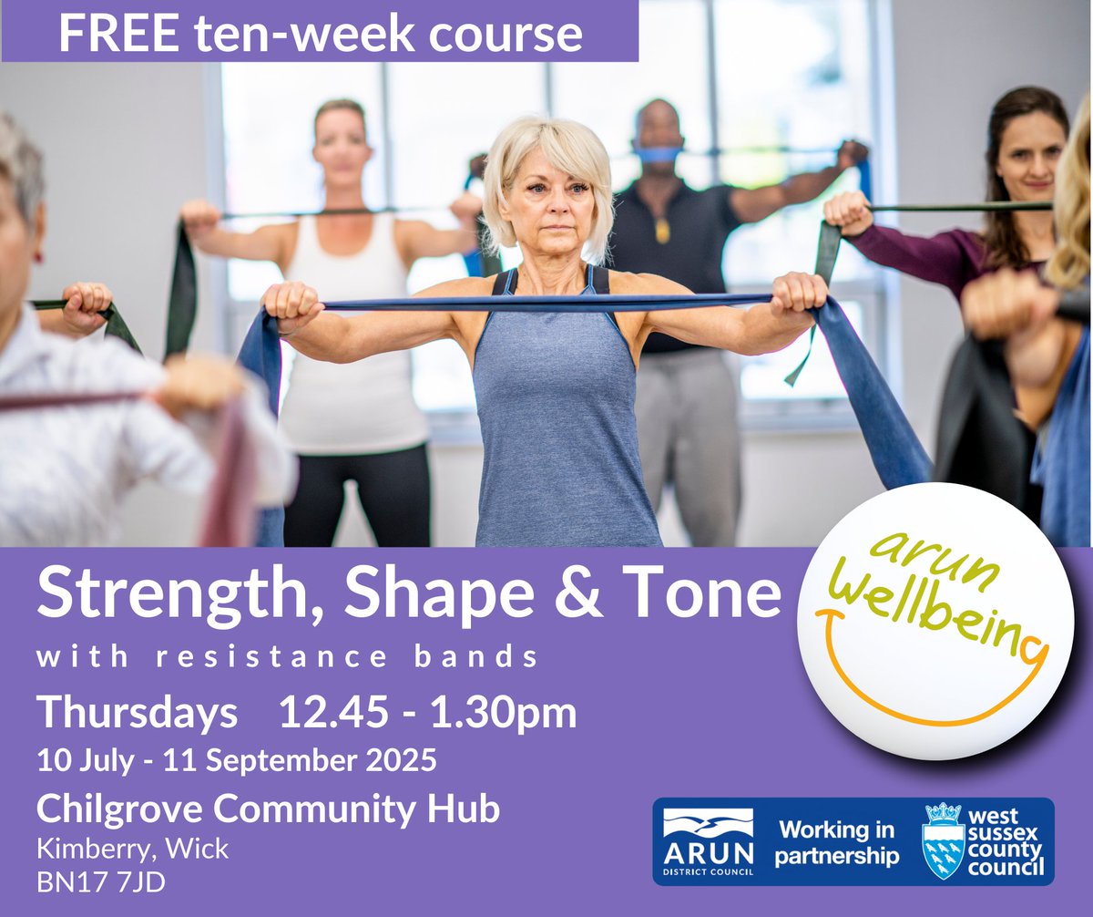 Our FREE 10-week Strength, Shape and Tone class is back!

Strength, Shape and Tone
Thursdays 12.45-1.30pm
Chilgrove Community Hub 

Starts 10 July for 10 weeks.

Please fill out our referral form and we'll call you to go through a medical questionnaire:
arun.westsussexwellbeing.org.uk/contact-us