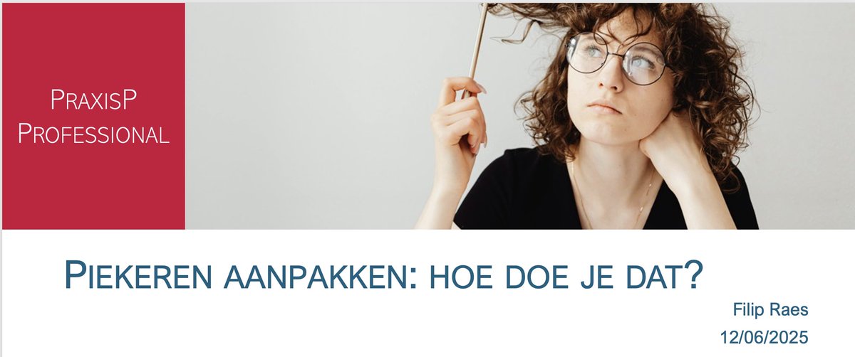 Filip Raes (@raziraes) on Twitter photo ▶️Wat zijn de belangrijkste do’s and don’ts in de aanpak van #piekeren? Webinar voor professionals. Nu donderdag van 12u tot 13u.
▶️Info en inschrijven <a href="/PPW_KULeuven/">PPW_KULeuven</a>: ppw.kuleuven.be/agenda/2024/pi… ▶️Wat zijn de belangrijkste do’s and don’ts in de aanpak van #piekeren? Webinar voor professionals. Nu donderdag van 12u tot 13u.
▶️Info en inschrijven <a href="/PPW_KULeuven/">PPW_KULeuven</a>: ppw.kuleuven.be/agenda/2024/pi…