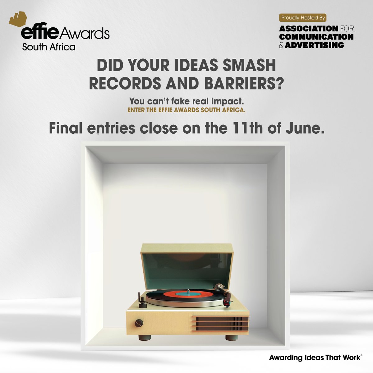 Final Deadline is TOMORROW!

We’re celebrating work that breaks records when it comes to effectiveness, impact and proven results. The window of opportunity to showcase your work on a world stage is about to close, so lay down your tracks and enter today!  

#EffieAwardsSA
