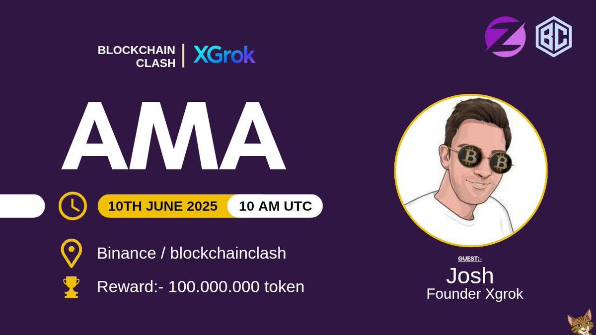 Zenixapp's tweet photo. 🔥 Join Us for the Exclusive XGrok Binance live AMA with Blockchainclass! 👇

🤖 Powered by Zenixapp and XGrok, an AI project set to redefine Web3 research! 🔍

Schedule:
🗓 June 10th, 2025
🔔 10:00 AM UTC
📍 Venue:  https://t.co/UKIpRMJ5P6

 What to Expect:
✨ Exclusive speakers from XGrok team
✨ Vision and upcoming milestones of XGrok
✨ Live Q&A session with the project team

Ask & Get Rewarded!
🔄 100,000,000 $XGROK each for the 10 best questions
🔄 Winners will be announced on June 11th
🔄 Winner selected based on the best question at Live and this X post comment on Zenix

📢 XGrok is a powerful AI platform that:
✅ Analyzes Twitter, Google & Web3 data
✅ Delivers up to 85% research accuracy
✅ Filters out noise & empowers smarter trading

🔥 Public Sale will be held exclusively on Zenix Launchpad!

🔗 Learn more about XGrok:
Website | Twitter | Telegram | Tokenomics Sheet

🔥 https://t.co/5iox6afw0T