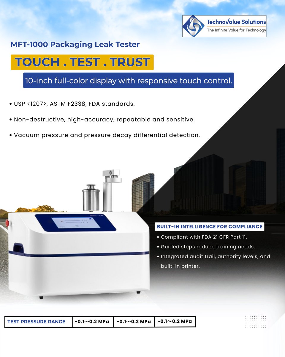 technovalue123's tweet photo. Engineered for pharmaceutical, medical, and food packaging, the MFT-1000 delivers non-destructive, ultra-sensitive leak detection with precision down to 2μm.

#MFT1000 #neuronbc #marketing #products #QualityControl #PackagingIntegrity #LeakDetection #MFT900 #PharmaPackaging https://t.co/zsOWeSFtIE