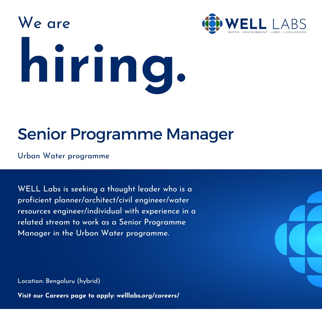 Job Alert! We are hiring a Manager and a Senior Manager for the Urban Water programme.

Location: Bengaluru (hybrid)

Read the JDs and apply here: lnkd.in/dQTnKPPu