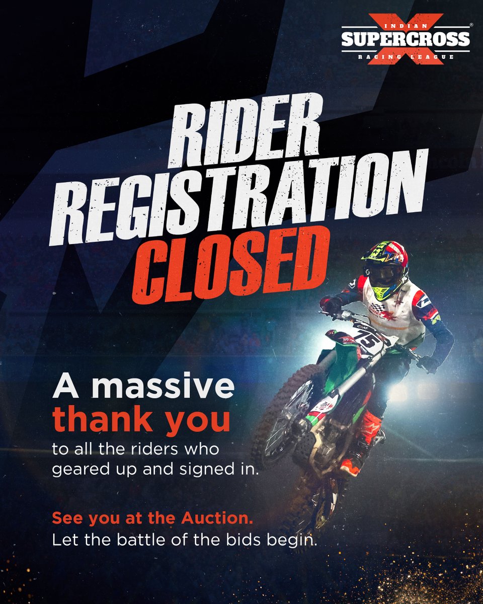 ISRL_official's tweet photo. Thank you, riders.
You brought the heat. Now the league brings the bids.
Auction coming up next.
#ISRL #FlirtWithDirt #SupercrossIndia #RacingReimagined #SalmanKhan #indiansupercrossleague #time2race #GrandAuction https://t.co/HVe64NFzGr
