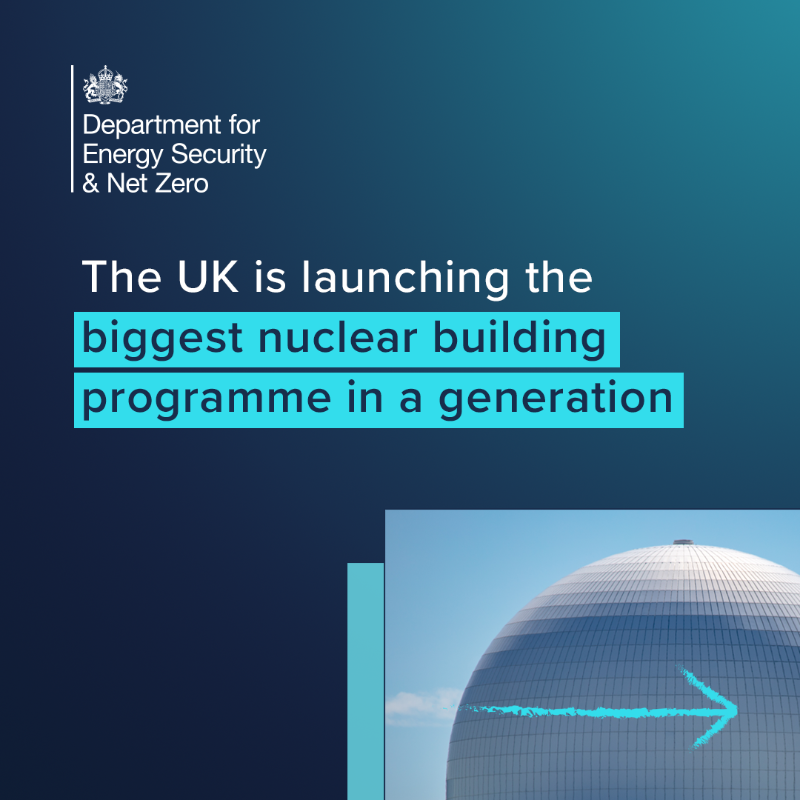 energygovuk's tweet image. We are backing nuclear with the biggest building programme in a generation.

🔧£14.2bn for Sizewell C
👷10,000 jobs &amp;amp; 1,500 apprenticeships
⚛️ Small Modular Reactor programme

Clean, homegrown power will boost the UK’s energy security, protect billpayers &amp;amp; drive economic growth.