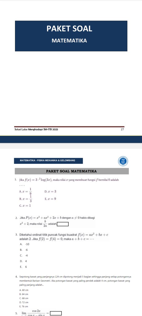 Dila204's tweet image. SOAL UJIAN SM ITB 2025
(berisi soal asli tahun 2024)

Order E-book wa admin:
082319585459

Price: 35 K

SOAL LENGKAP DENGAN PEMBAHASAN ADA MTK DAN FISIKA

#SMITB #ITB #MTKITB #FISIKAITB #SOALITB