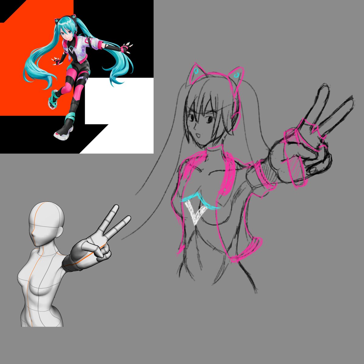 Drew a body for practice and it turned into Miku