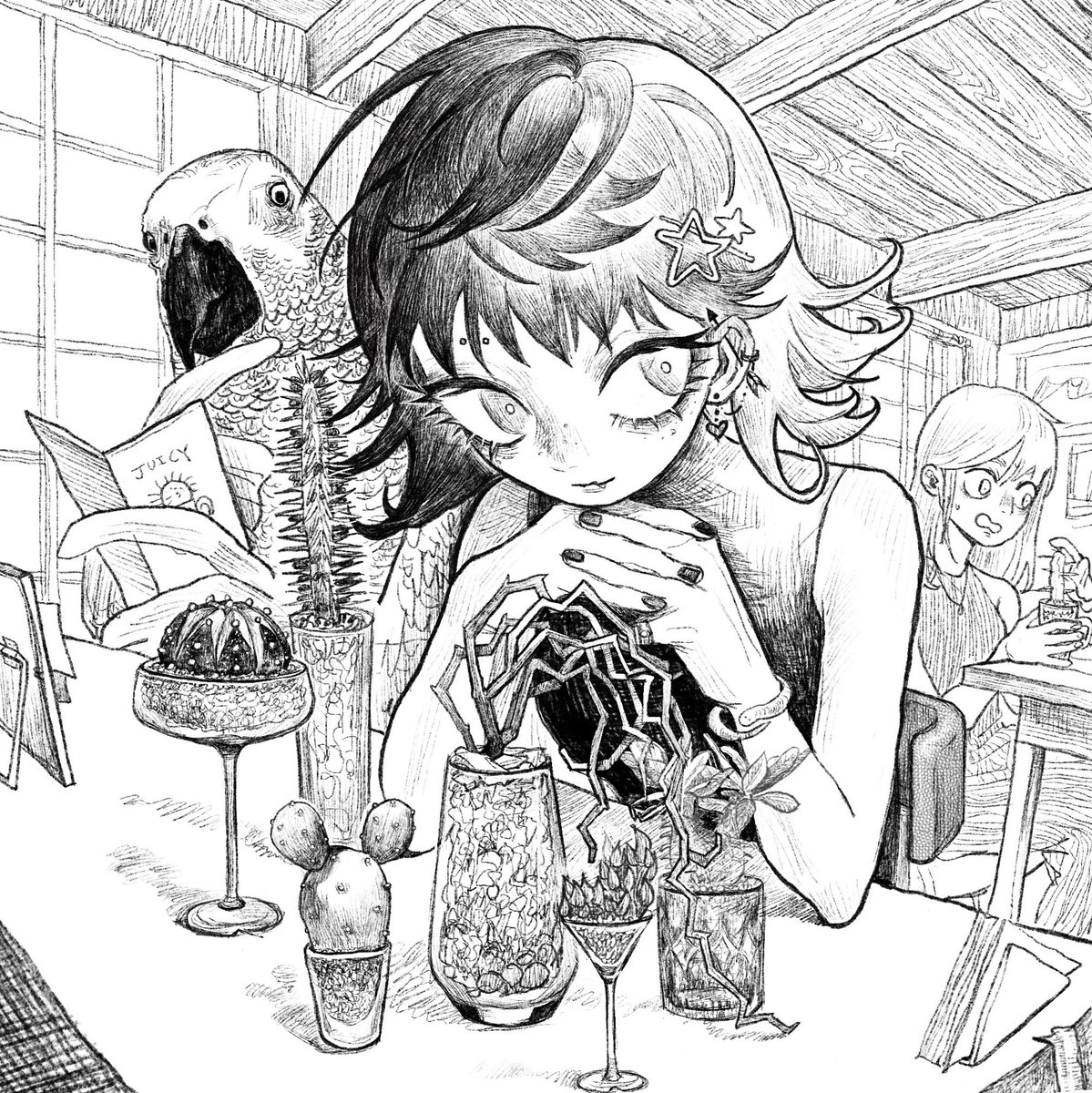 Dandyyyyy1203's tweet photo. 小姐要不要來一杯本店特色的多肉調酒～？
#art #illustration #插畫 #oc https://t.co/cfnZCb676C