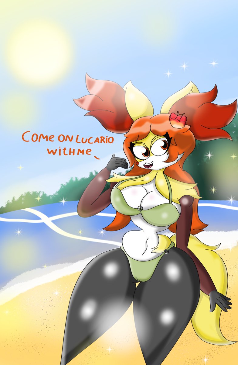 Ridscats's tweet image. Vacation fox delphox (I made extra stars, I think it will do, and happy #Delphoxday some earlier some something else but I&apos;m sure I&apos;m definitely not late thank you for your attention) #furry #furrygirl #Pokemon #デルフォックスの日 #Delphox #beachgirl #furries #artmoots #Fanarts