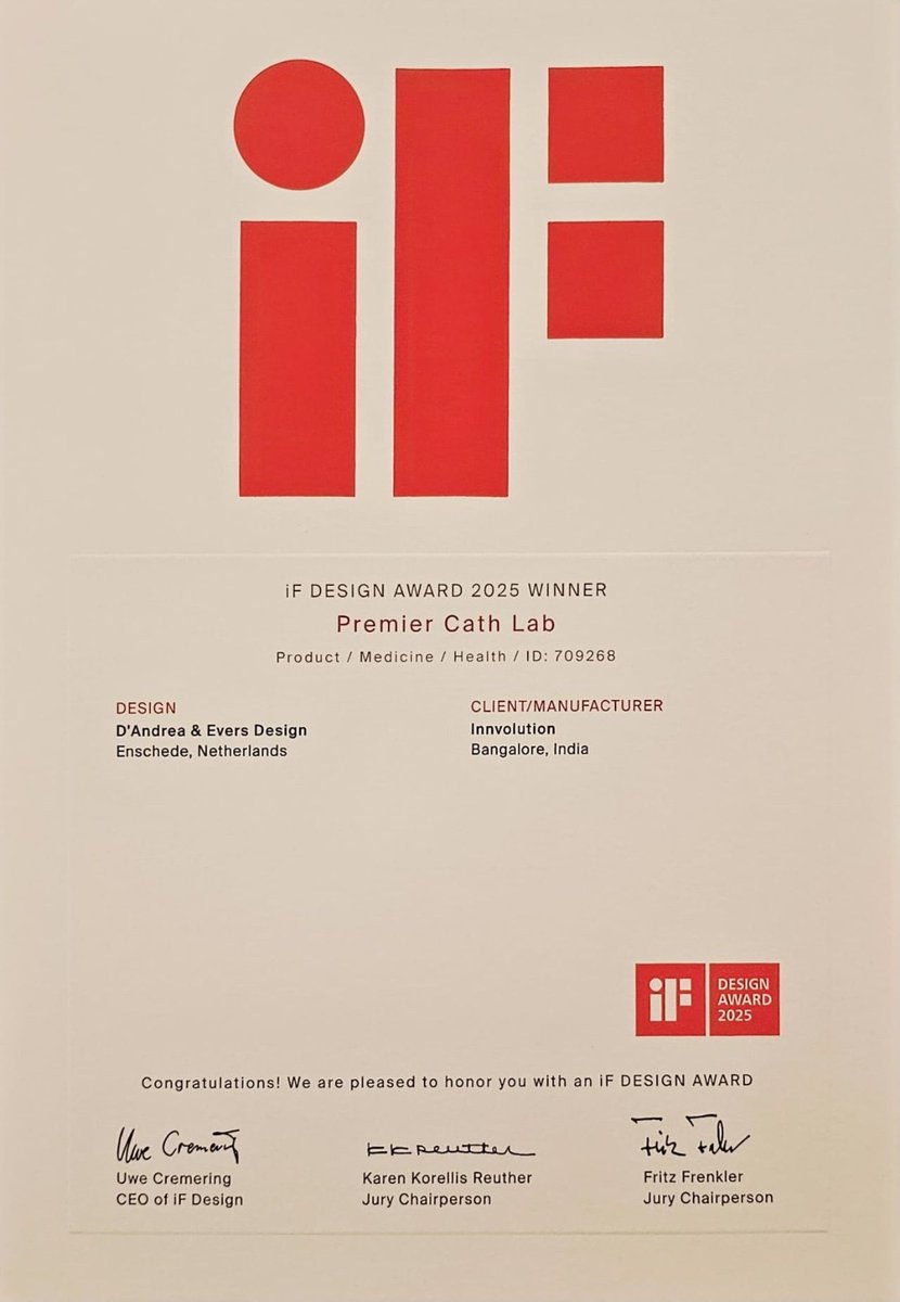 Thrilled to share that Innvolution's Premier Cath Lab has been honored with the prestigious iF DESIGN AWARD — one of the world’s most respected design accolades. 

With this, Innvolution completes the "holy trilogy" of global design recognition - Red Dot, Good Design, and now the
