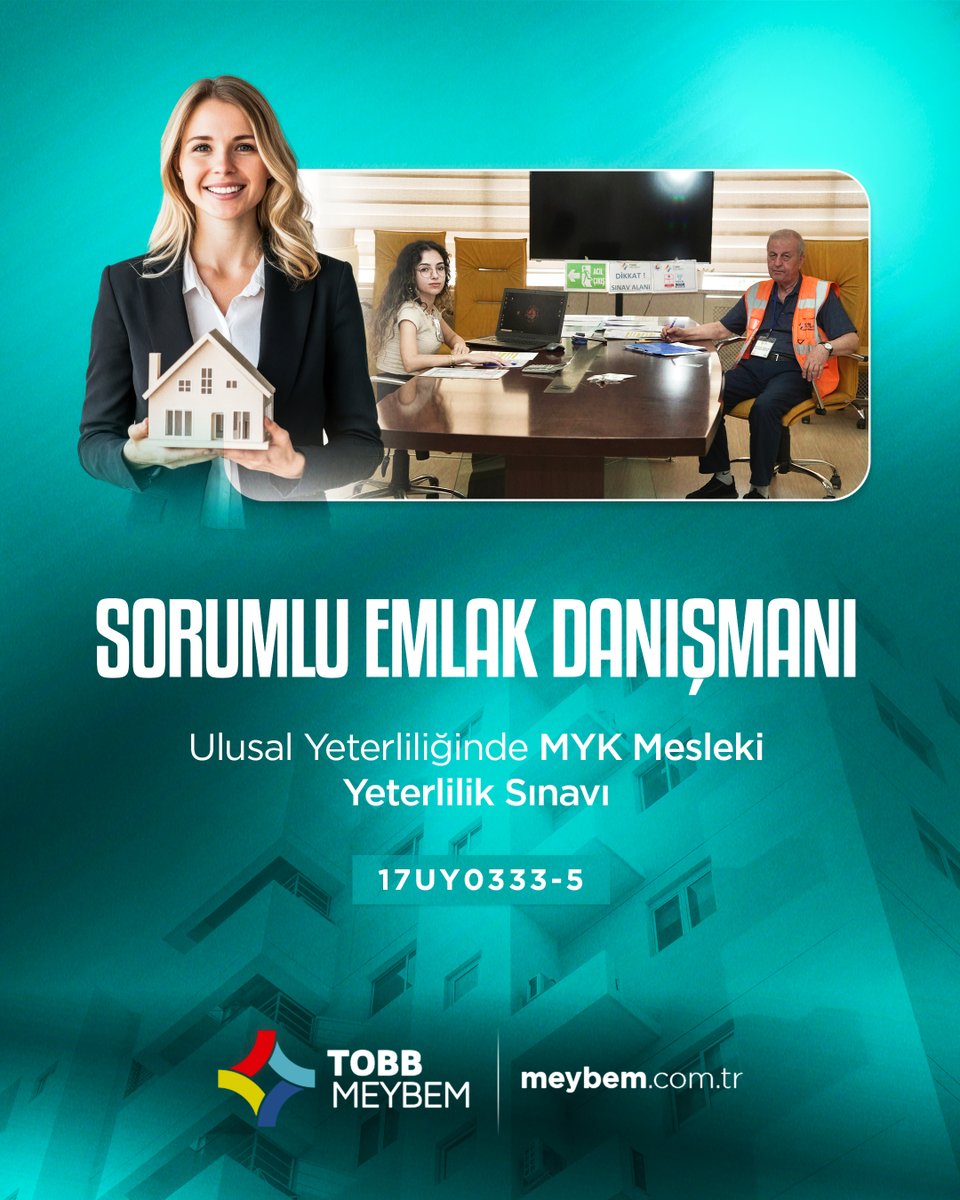 🏢 Sorumlu Emlak Danışmanı MYK Mesleki Yeterlilik Sınavı, Düzce Ticaret ve Sanayi Odası ev sahipliğinde başarıyla gerçekleştirildi!
🎯 Tüm katılımcılarımızı mesleki yeterliliklerini belgeledikleri için tebrik ediyoruz.

📍 Detaylı bilgi için: meybem.com.tr