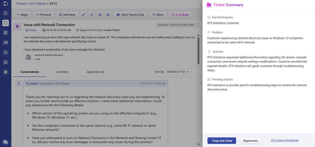 Desk365Official's tweet image. Tired of scrolling through endless #supportticket threads?

Say hello to faster resolutions with Desk365&apos;s AI “Summarize Ticket” feature!

✅ Instantly grasp key details
✅ Regenerate or reuse summaries in ticket replies
✅ Save time &amp;amp; boost productivity

desk365.io/ai-agent/