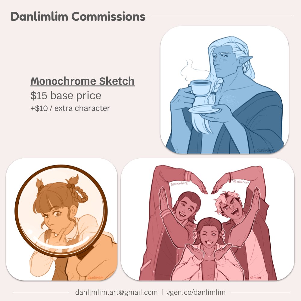 danlimlim's tweet photo. [RTs 💖]

✨Commissions are open!✨ 
I have a few slots available on #VGen and Ko-fi. If you're interested feel free to send me a message through DMs or email! Links will be in the replies 🫣

#commissionsopen #artcomms https://t.co/RLQoZ3Dz9z