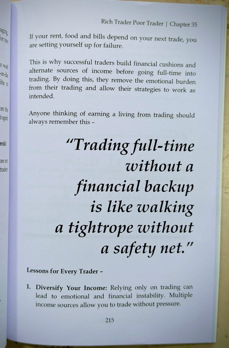 Thinking of #trading full-time?

Without financial backup, it’s like walking a tightrope without a safety net⚠️

Build a cushion. Diversify income. Trade without pressure.

Who agrees?🙋‍♂️

Source: Rich Trader Poor Trader 📘by Swapnil Kommawar

#TradingPsychology #StockMarketIndia