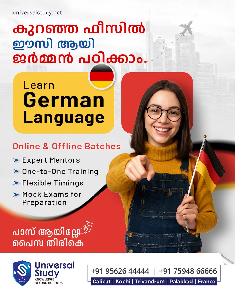 Study79364Study's tweet image. 🌍 Dreaming of studying or working in Germany? Start your journey with the right language skills!

🌐universalstudy.net
📩 info@universalstudy.net
.
#UniversalStudy #languagestudio #LearnGerman #StudyInGermany #GermanClasses #LanguageTraining