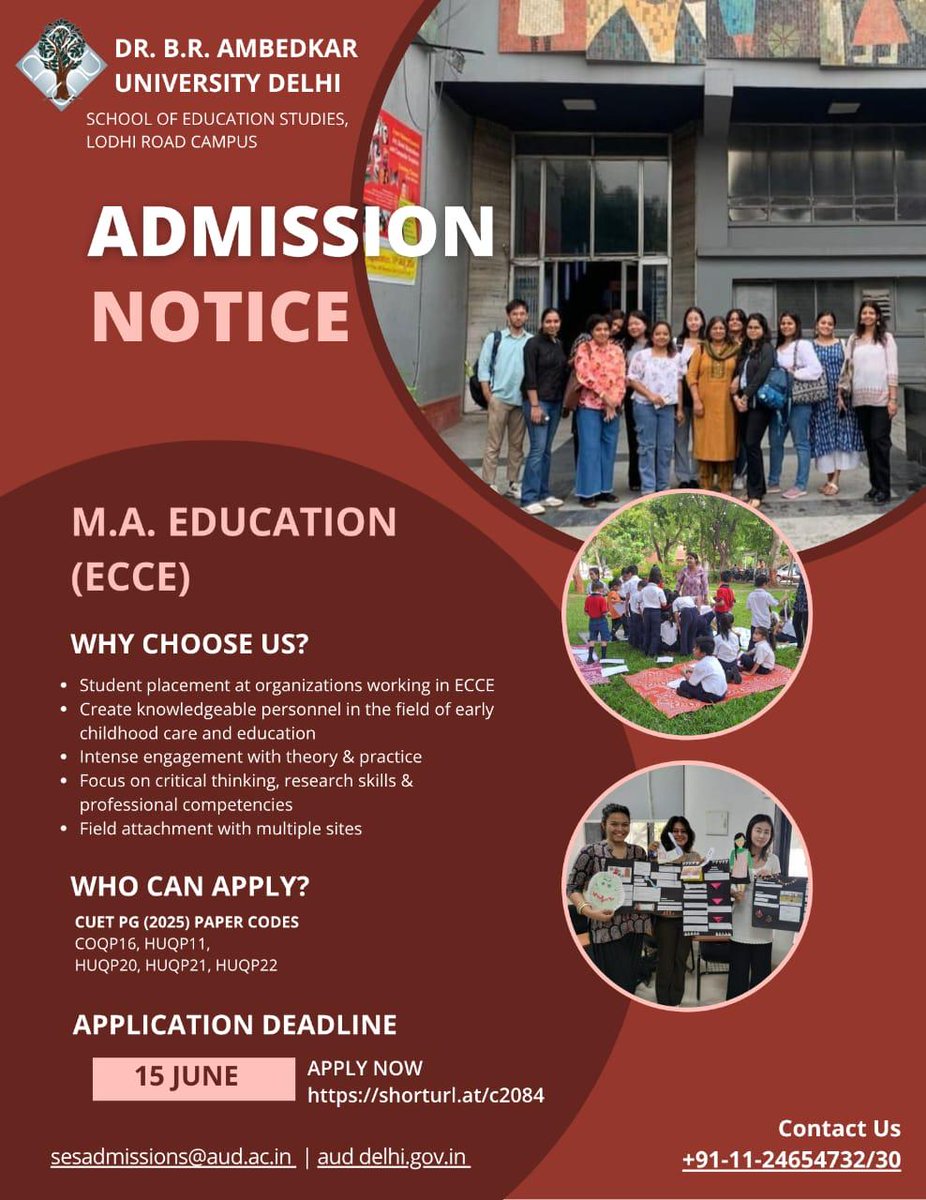 Dr. B.R. Ambedkar University Delhi (@weareaud) on Twitter photo Postgraduate Admissions are open at <a href="/weareAUD/">Dr. B.R. Ambedkar University Delhi</a> !
Explore some of our diverse programs like Political Science, Education, ECCE & more. Join a vibrant academic community that's focused on critical thinking, research and an innovative pedagogy.
To apply- aud.delhi.gov.in/admission/PG-A… Postgraduate Admissions are open at <a href="/weareAUD/">Dr. B.R. Ambedkar University Delhi</a> !
Explore some of our diverse programs like Political Science, Education, ECCE & more. Join a vibrant academic community that's focused on critical thinking, research and an innovative pedagogy.
To apply- aud.delhi.gov.in/admission/PG-A…