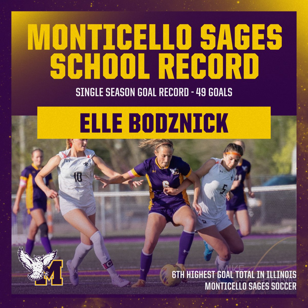 LadySagesSoccer's tweet image. Congratulations to ELLE BODZNICK on breaking the school record for goals in a season with 49! 

49 goals was also 6TH HIGHEST this year in the State of Illinois. 

Elle scored in 22/29 games and in all three postseason victories! 

#GoSages