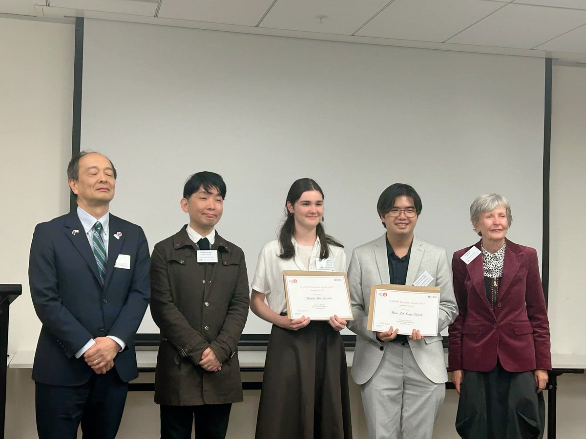 USYD Languages and Cultures (@usydslc) on Twitter photo 🇯🇵 Congrats to our exceptional students Matilda Loomes & Nixon Huynh on their prestigious 2025 <a href="/JapanNsw/">AJS NSW (Australia-Japan Society of NSW)</a> Student Award! 🌟 The awards were presented by <a href="/CGJapanSydney/">Consul-General of Japan in Sydney 🇯🇵🇦🇺</a> Mr Osamu Yamanaka at <a href="/JPFSydney/">The Japan Foundation, Sydney</a> last month, along with a welcome by Japanese Studies lecturer Dr Masafumi Monden. 🇯🇵 Congrats to our exceptional students Matilda Loomes & Nixon Huynh on their prestigious 2025 <a href="/JapanNsw/">AJS NSW (Australia-Japan Society of NSW)</a> Student Award! 🌟 The awards were presented by <a href="/CGJapanSydney/">Consul-General of Japan in Sydney 🇯🇵🇦🇺</a> Mr Osamu Yamanaka at <a href="/JPFSydney/">The Japan Foundation, Sydney</a> last month, along with a welcome by Japanese Studies lecturer Dr Masafumi Monden.