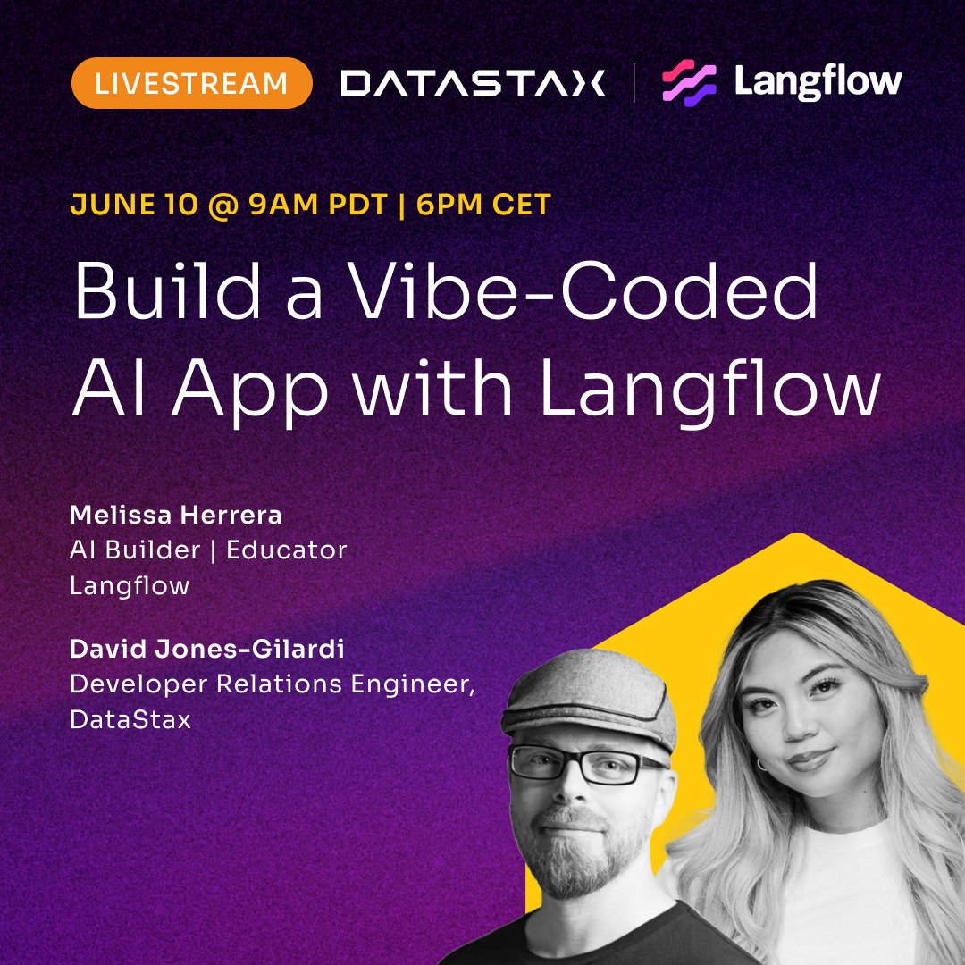 SonicDMG's tweet image. 🚀 Vibe coding your way to a GenAI app? We’ve got the blueprint.
Join me and @melgoestech as we vibe code an agentic AI app live with @Langflow_AI. Build an app, hook it up, easy peasy.
📅 June 10 | 9 AM PT
➡️ dtsx.io/3Tc2IU4
#VibeCoding #Langflow