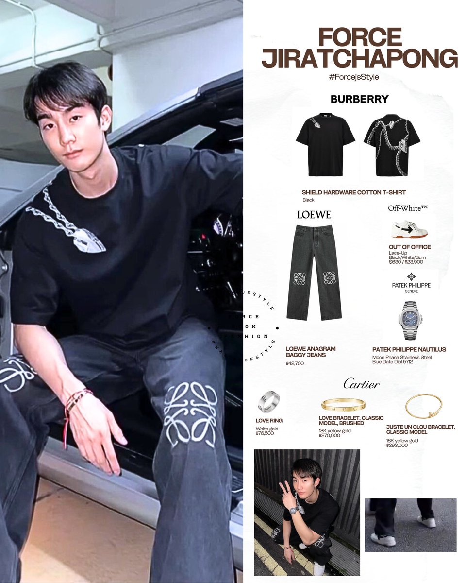 Forcejs Style ✨
👕#burberry:SHIELD HARDWARE COTTON T-SHIRT
👖#loewe:LOEWE ANAGRAM BAGGY JEANS
👟#OFFWHITE:OUT OF OFFICE
⌚️#patex:PATEK PHILIPPE NAUTILUS
#cartier
 : LOVE RING
 : JUSTE UN CLOU BRACELET, CLASSIC MODEL
: LOVE BRACELET, CLASSIC MODEL, BRUSHED
#fforce_ #ForcejsStyle