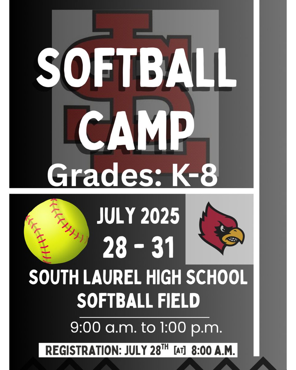 📅 SAVE THE DATE! Join us for the SL Softball Camp, July 28-31! 🌟 Grades K-8 will enjoy top-notch instruction from SL softball players &amp; coaches! 🥎 Registration starts at 8 AM on the first day—don’t miss this exciting opportunity! #OnwardCard
