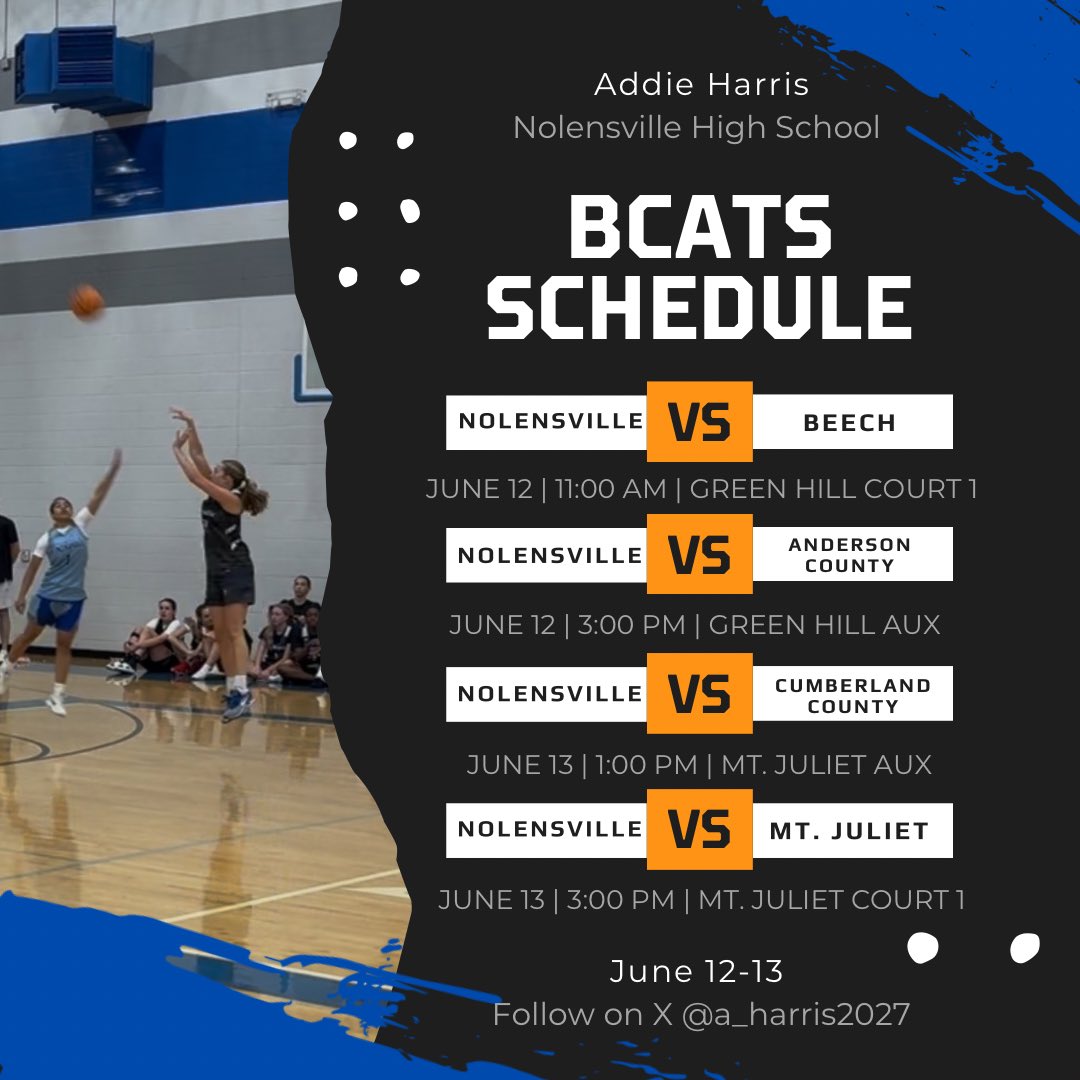 Addison Harris (@a_harris2027) on Twitter photo My highschool team’s schedule for the BCATS this Thursday and Friday!
<a href="/wcsNHScl/">NHSWomen'sBasketball</a> My highschool team’s schedule for the BCATS this Thursday and Friday!
<a href="/wcsNHScl/">NHSWomen'sBasketball</a>